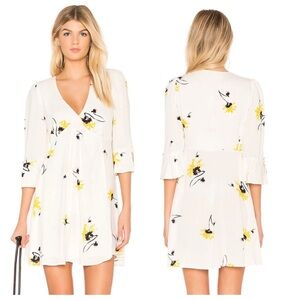Free People White Mini Dress with Yellow Floral Design